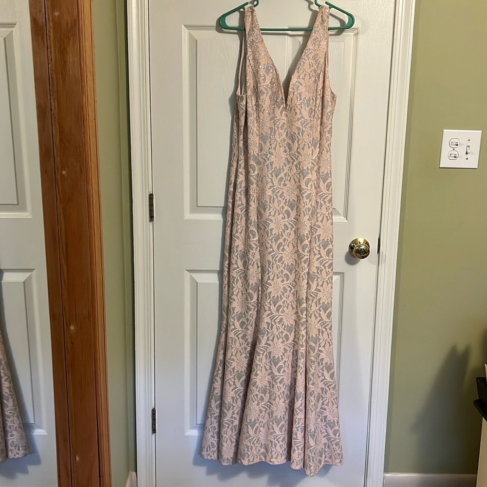 Bailey Blue, light pink and silver formal with mermaid bottom, size large